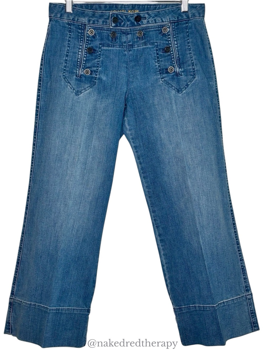 Michael Kors Medium Blue Sailor-Style Button Front Wide Leg Jeans | Women Size 6